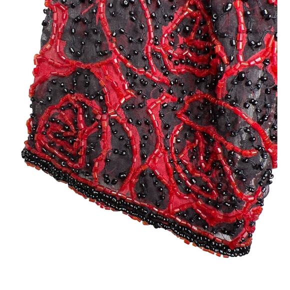 Vintage Paradise NY Size Medium Silk Beaded Formal Top Drape Neck Red Roses - Picture 8 of 10